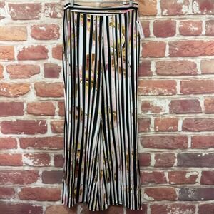 Bisou Bisou Pants Women's M Multicolor Striped Floral Casual Career Wide Leg